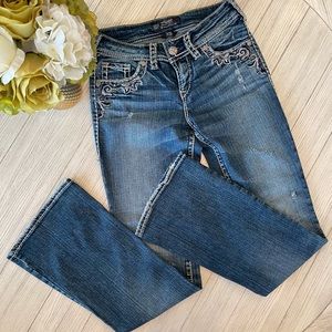 Silver Suki Flap Bootcut Distressed Jeans